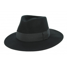 Fedora Castellane Black Wool Felt Hat- Traclet 