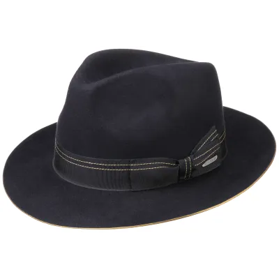 Navy Fur Felt Fedora Bogart Hat - Stetson Reference: 5576 | Traclet Hat Shop