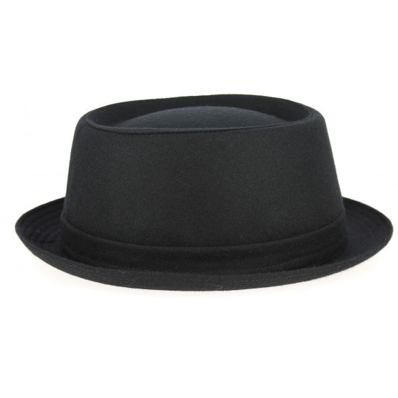 Black Wool Felt Porkpie Gaeta Hat - Traclet Black Wool Felt Porkpie Gaeta Hat - Traclet