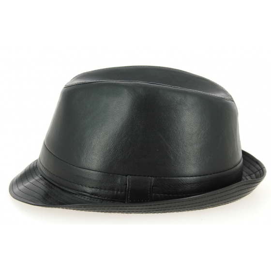 Black Leather Fabro Trilby Hat - Traclet