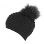Sagrado Pompon Hat Wool & Mohair Fur Black- Traclet