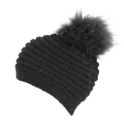 Bonnet à Pompon Sagrado Fourrure Laine & Mohair Noir- Traclet Reference : 6924 | Chapellerie Traclet