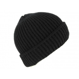 Black Cashmere Jelsi Beanie with Cuff - Traclet