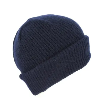 Navy Cashmere Iggio Beanie with Turn-up - Traclet Reference: 6926 | Traclet Hat Shop