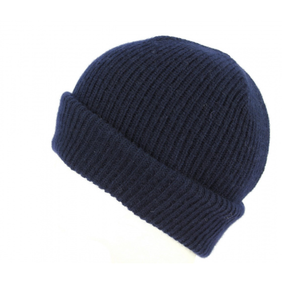 Navy Cashmere Iggio Beanie with Turn-up - Traclet