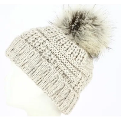 Imola Alpaca & Wool Beanie with Pompom Beige - Traclet Reference: 2552 | Traclet Hat Shop