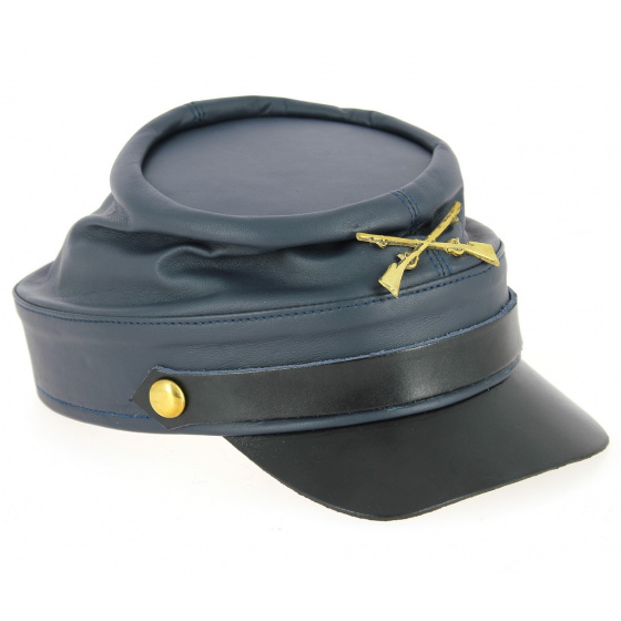Navy Blue Leather Northern Style Cap - Traclet