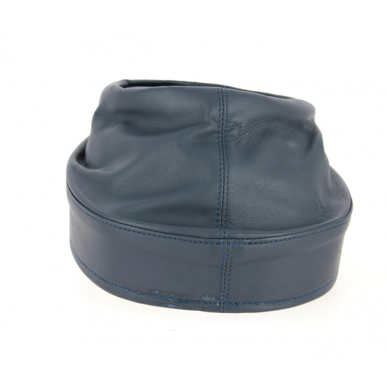 Navy Blue Leather Northern Style Cap - Traclet