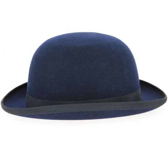 Navy Blue Wool Felt Bowler Hat - Traclet