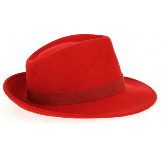 Red Wool Felt Fedora Hat - Traclet