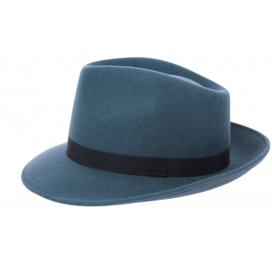 Blue Wool Felt Fedora Hat - Traclet