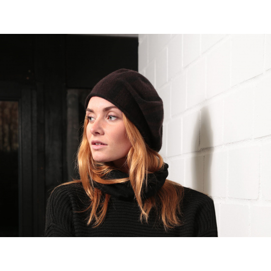 Black Cashmere Roll Up Beret - Traclet