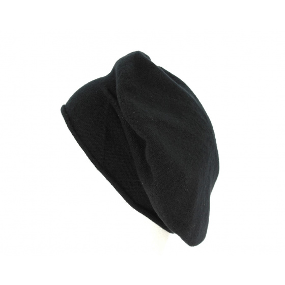 Black Cashmere Roll Up Beret - Traclet