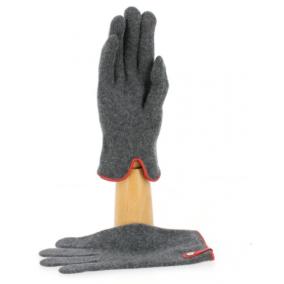 Gants Tactiles Séville Laine & Cachemire Anthracite/Rouge- Traclet