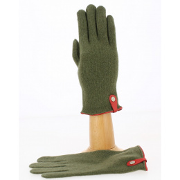 Seville Tactile Gloves Wool & Cashmere Khaki/Red- Traclet