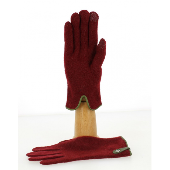 Seville Touch Screen Gloves Wool & Cashmere Burgundy & Olive - Traclet Seville Touch Screen Gloves Wool & Cashmere Burgundy & Olive - Traclet