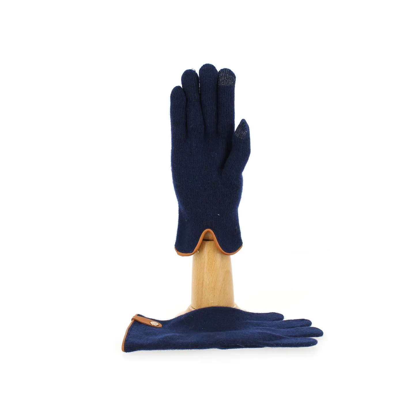 Gants Tactiles Séville Laine & Cachemire Marine/Marron- Traclet Reference : 9847 | Chapellerie Traclet