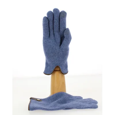 Gants Tactiles Séville Laine & Cachemire Bleu/Marron - Traclet) Reference : 9851 | Chapellerie Traclet