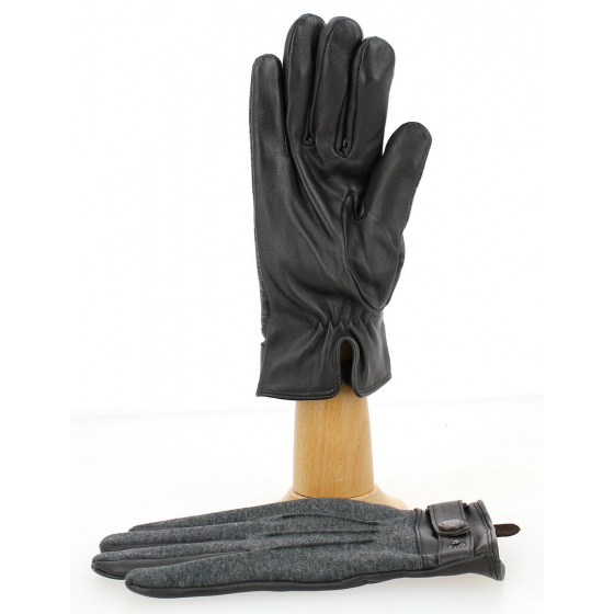 Men's Brown & Gray Leather Touchscreen Gloves - Traclet