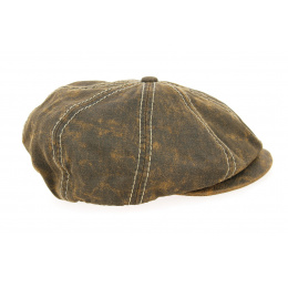 Brown Cotton Faux Leather Bakerboy Cap - Traclet