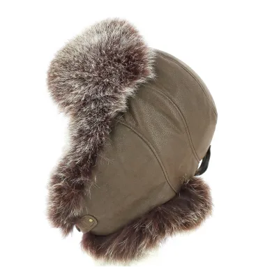 Verona Leather & Brown Fox Ushanka / Trapper Hat - Traclet Reference: 9873 | Traclet Hat Shop