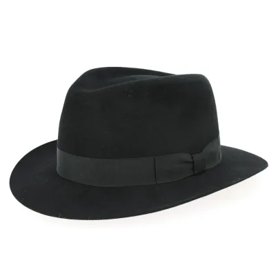 Brisbane Black Shaved Fur Felt Fedora Hat - Crambes Reference: 528 | Traclet Hat Shop