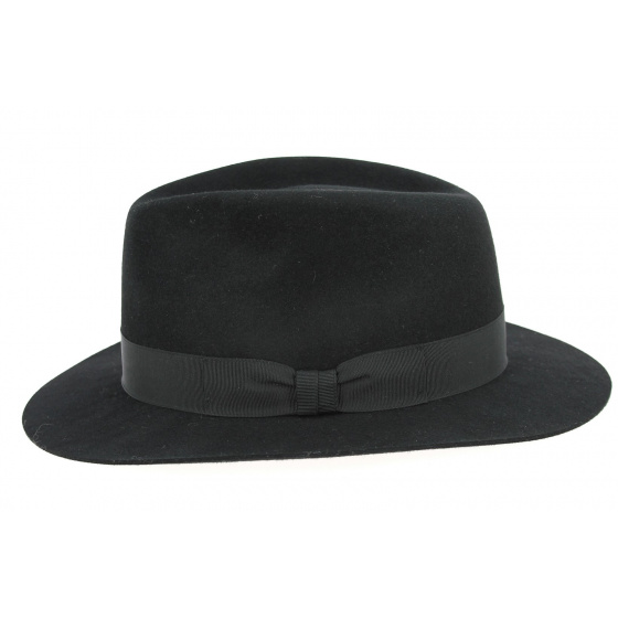 Brisbane Black Shaved Fur Felt Fedora Hat - Crambes Brisbane Black Shaved Fur Felt Fedora Hat - Crambes