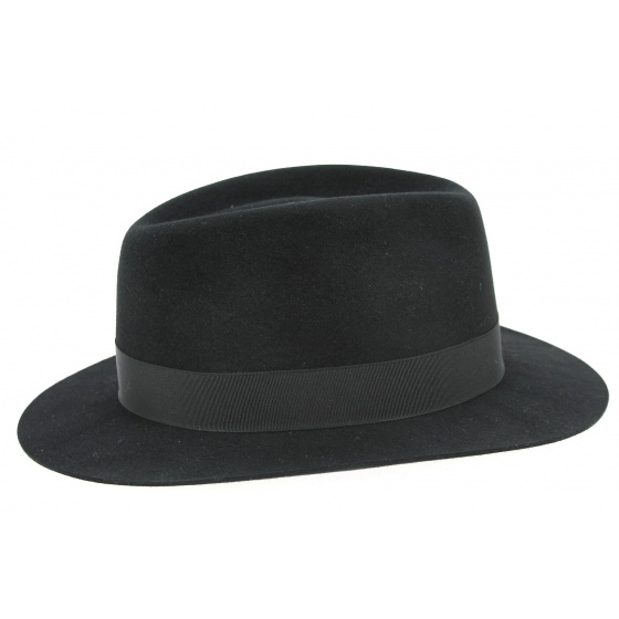 Brisbane Black Shaved Fur Felt Fedora Hat - Crambes Brisbane Black Shaved Fur Felt Fedora Hat - Crambes