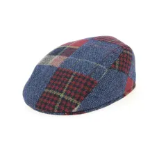 Norris Flat Cap Blue & Burgundy Patchwork - Crambes Reference: 1331 | Traclet Hat Shop