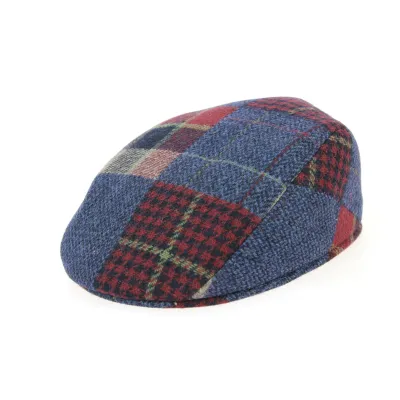 Norris Flat Cap Blue & Burgundy Patchwork - Crambes Reference: 1331 | Traclet Hat Shop