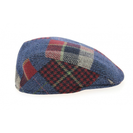 Norris Flat Cap Blue & Burgundy Patchwork - Crambes