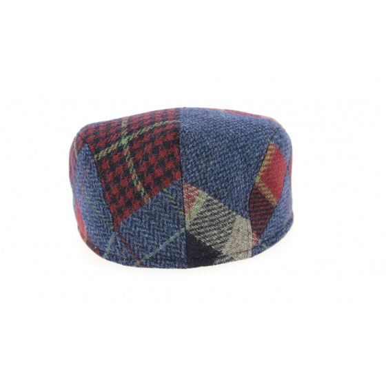 Norris Flat Cap Blue & Burgundy Patchwork - Crambes