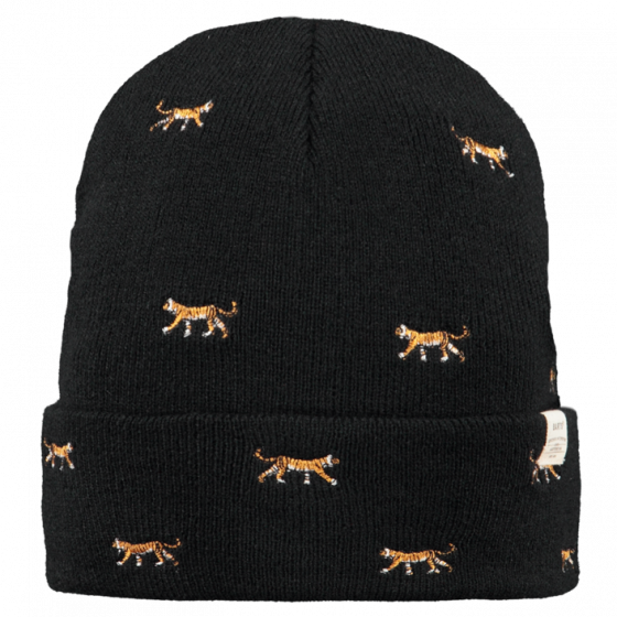 Vinson Short Beanie with Tiger Embroidery Black - Barts