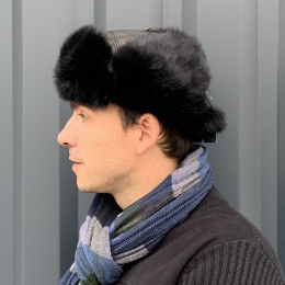 Yukon Black Leather & Rabbit Ushanka - Gena