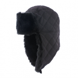Black Quilted Buck Ushanka with Faux Fur - Herman