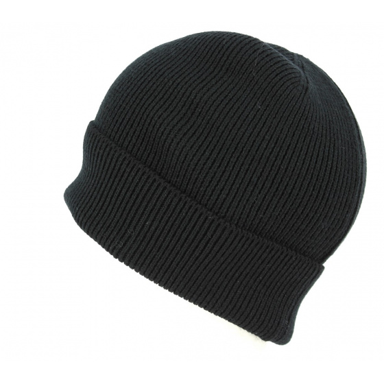 Short Black Wool Beanie with Cuff Pachino - Traclet