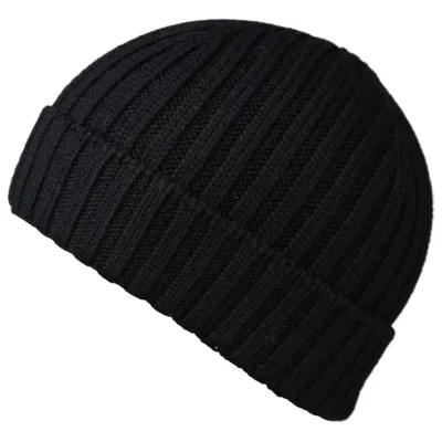 Short Nasino Knit Wool Beanie in Black - Traclet Reference: 9940 | Traclet Hat Shop