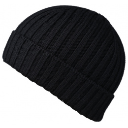 Short Nasino Knit Wool Beanie in Black - Traclet