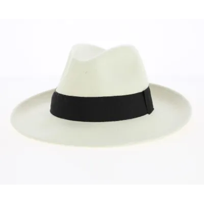 Chapeau Fedora Feutre Laine blanc ruban noir Imperméable - Traclet