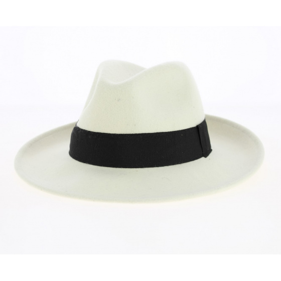 Fedora Hat White Wool Felt Black Ribbon Waterproof - Traclet