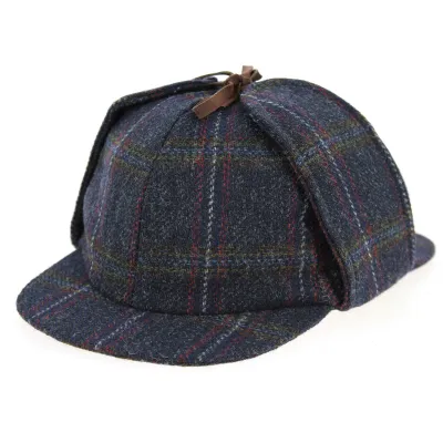 Navy Blue Checkered Sherlock Cap - Hanna Hats Reference: 9975 | Traclet Hat Shop
