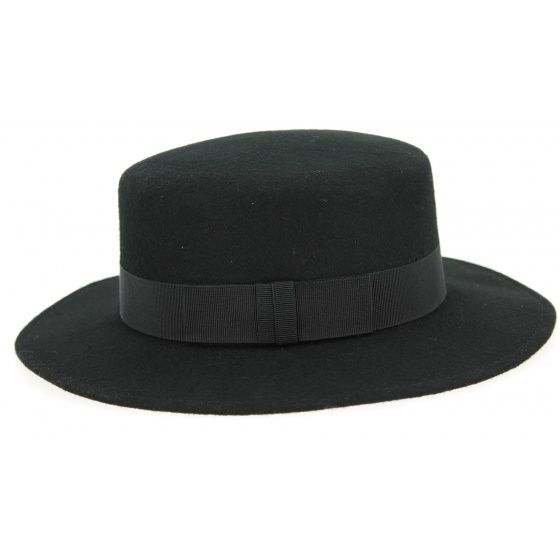 Peillon Black Wool Felt Boater Hat - Traclet Peillon Black Wool Felt Boater Hat - Traclet