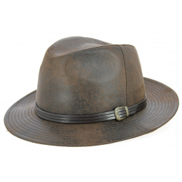 Chapeau Fedora Nanno Imitation Cuir Marron - Traclet