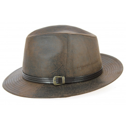 Fedora Nanno Imitation Leather Brown Hat- Traclet