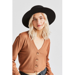 Phoebe Black Wool Felt Wide Brim Hat - Brixton