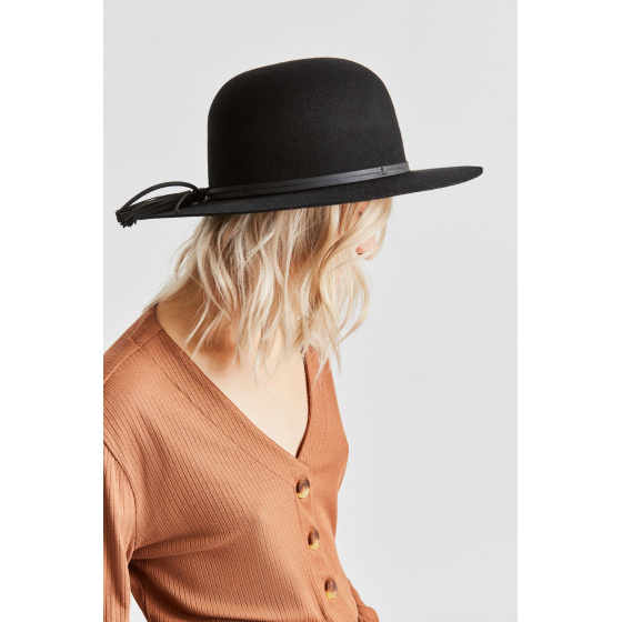 Phoebe Black Wool Felt Wide Brim Hat - Brixton