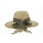 Natural Straw Leopard Ribbon Wide-Brimmed Hat - Traclet