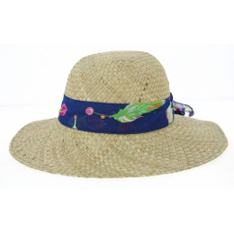 Natural Straw Tropical Ribbon Wide-Brimmed Hat - Traclet