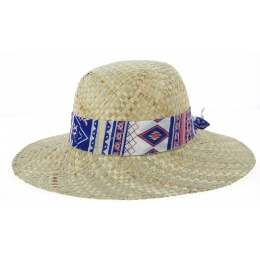 Natural Straw Wide-Brimmed Hat with Pink Ribbon - Traclet