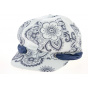 White Cotton Newsboy Cap with Mandala Pattern - Traclet